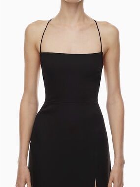 Aritzia Black Strapless Square-Neck Slip Dress with Spaghetti Straps